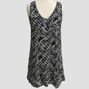 Pearle 88 Women Black White Fully Lined Sleeveless V-Neck Shift Dress Size S